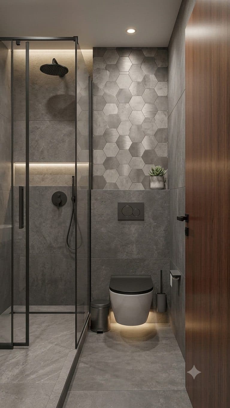 Walk-in shower with frameless glass enclosure