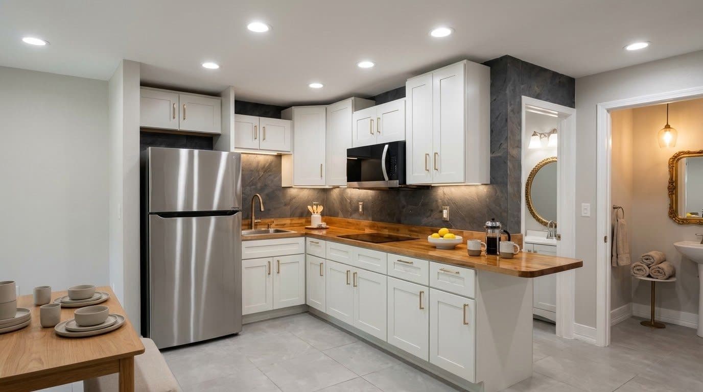 Remodeled kitchen with white cabinetry